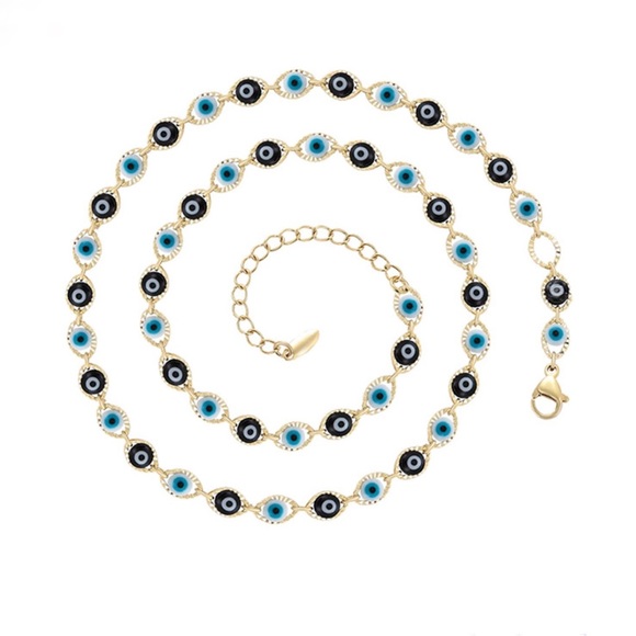 Blue Evil Eye Necklace 14k Gold Plated Chain - Picture 1 of 10